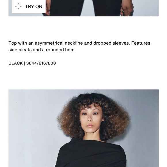 Zara NWT black ruched asymmetrical shoulder asymmetrical hem top - Picture 3 of 9